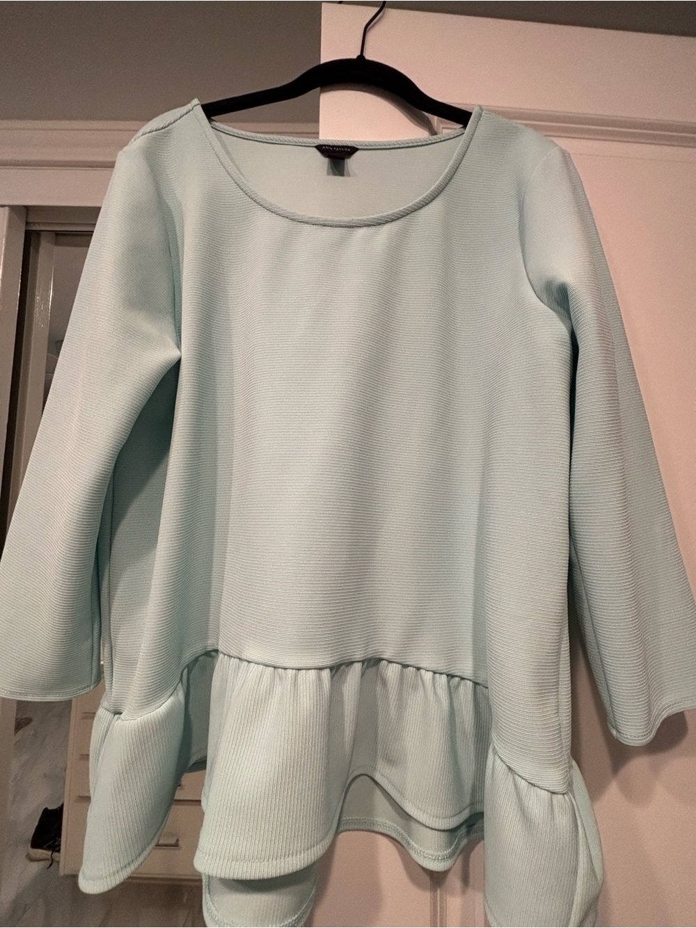 Ann Taylor Light Aqua Peplum Long-Sleeve Blouse